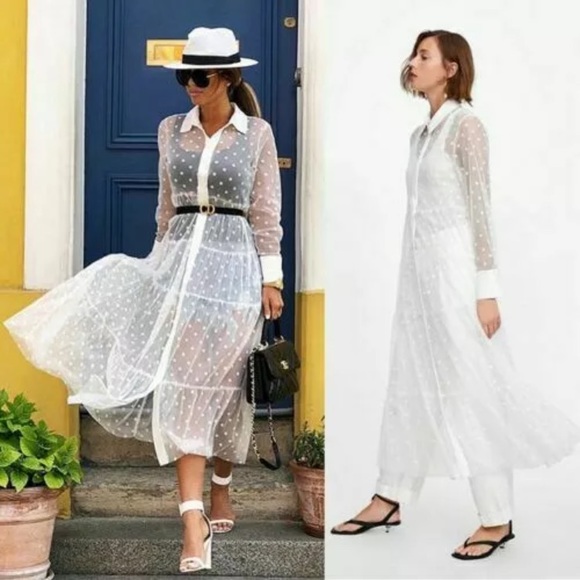 Zara Dresses & Skirts - Last Zara polka dot sheer tulle shirt dress
